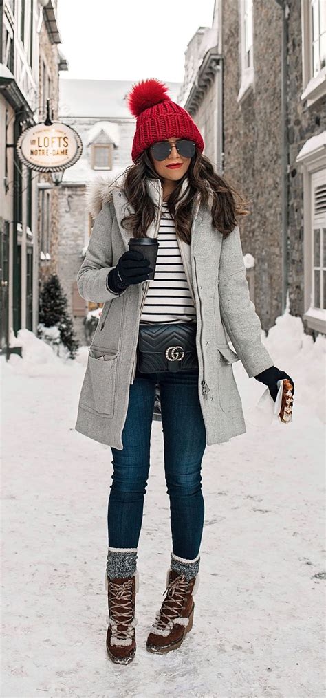 Cold Weather Look Winter Outfit Inspiration Quebec City What to wear J.Crew Snow boots lay ...