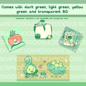 Cute Grass Type Ios & Android App Icons Home Screen Set Widget Wallpapers Icon Pack Kawaii ...