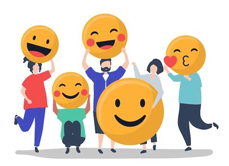 Free Vector | Characters of people holding positive emoticons illustration