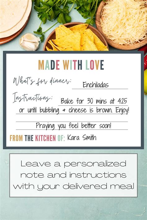 Printable Meal Delivery Note Meal Train Label Printable Meal Train Card Dinner Delivery Label ...