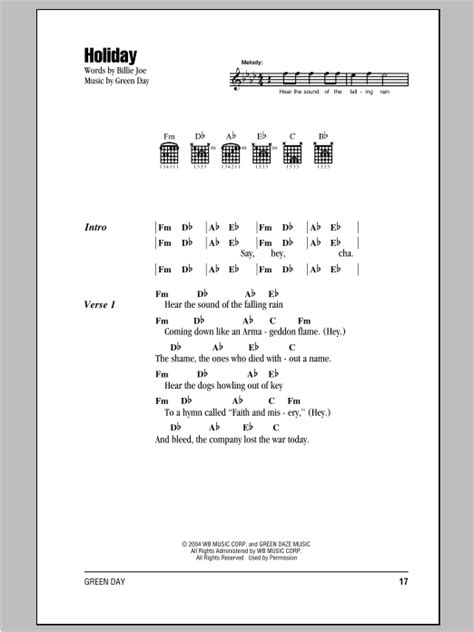 Holiday by Green Day - Guitar Chords/Lyrics - Guitar Instructor