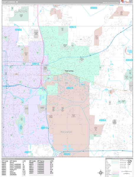 East Lansing Wall Map - Premium - MarketMAPS