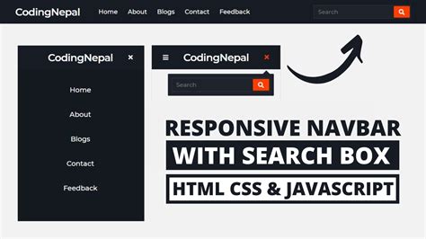 Responsive Navbar with Search Box in HTML CSS & JavaScript
