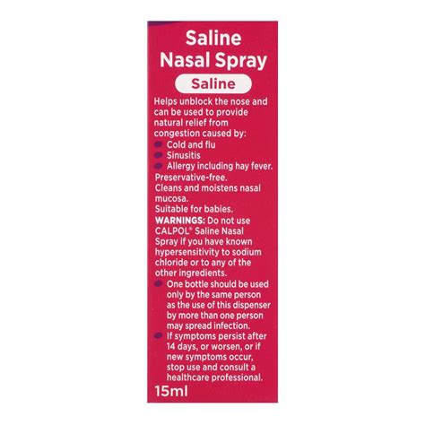 Order Johnson & Johnson Calpol Saline Nasal Spray, From Birth, 15ml Online at Special Price in ...