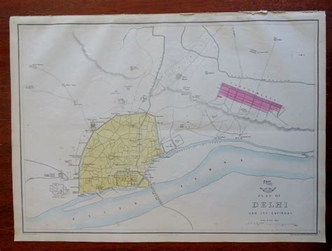 Delhi British India Palaces River Jumna c. 1856-72 Weller city plan map: (1856) Map ...