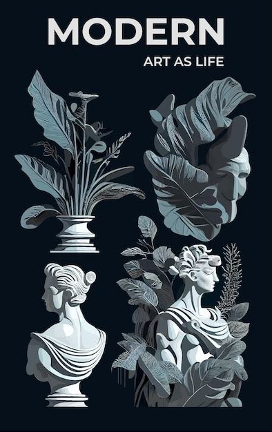 Premium Vector | Sculpture and plants Art posters for the exhibition Ancient Greek sculpture ...