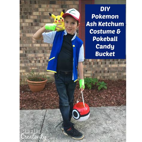 DIY Pokemon Ash Ketchum Costume & Pokeball Candy Bucket