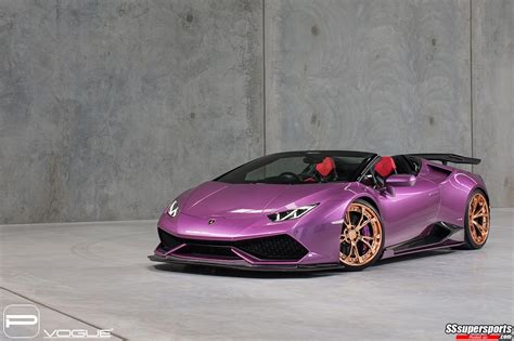 4 purple lamborghini huracan spyder gold rose pur wheels front side view - SSsupersports