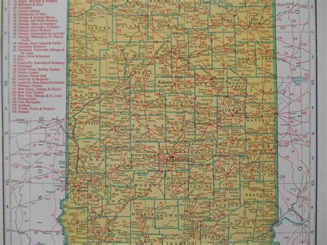 INDIANA Railroad Map. IN. Original 1947 Listed Railroads.