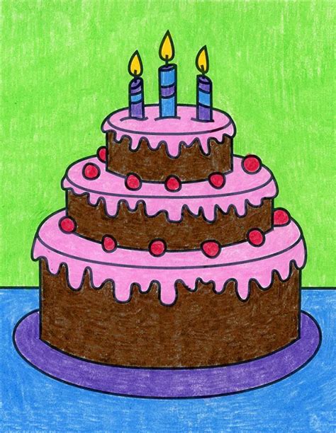 Easy How to Draw a Birthday Cake Tutorial · Art Projects for Kids