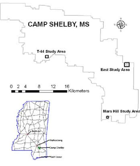 Location of three study sites at Camp Shelby, MS. | Download Scientific Diagram