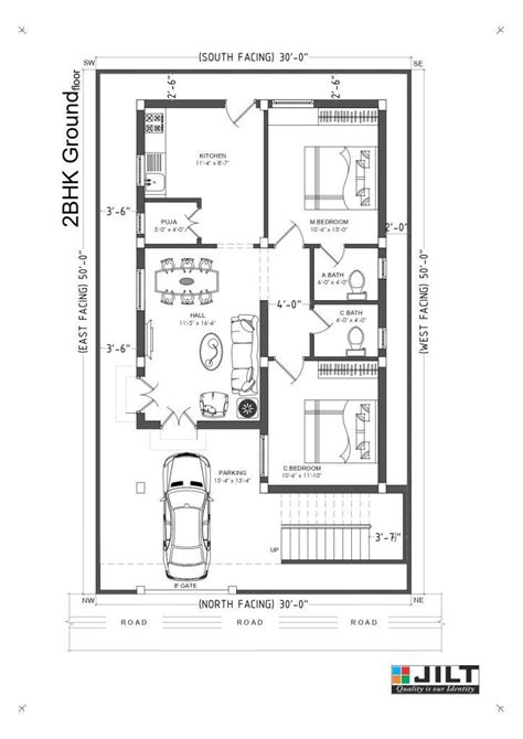 30’x50′ North Face – 2BHK House Plan – JILT ARCHITECTS