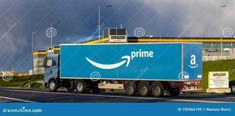 Truck with a Semi-trailer with the Amazon Prime Logo at the Amazon ...