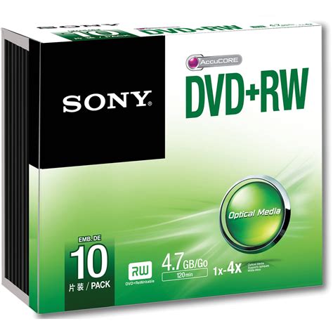 Sony 4.7GB DVD+RW 4x Discs (10-Pack) 10DPW47SS B&H Photo Video