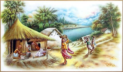 Indian Village Scene | Canvas painting landscape, Art village, Indian ...