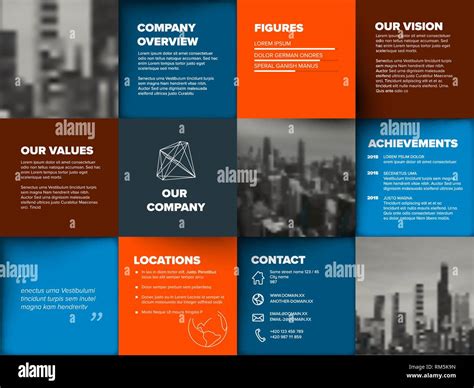 Company profile template - corporation main information presentation - blue and red horizontal ...