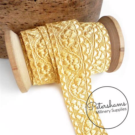 0.5% Real Gold Thread Lace Ribbon - 25mm Oak Leaf – Petershams Millinery Supplies