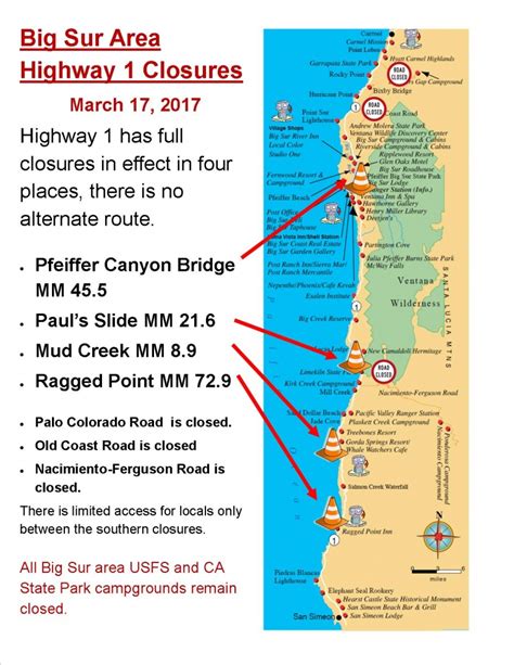 Big Sur Interactive Highway Maps With Slide Names & Mile Markers ...