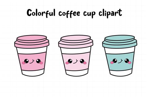 Colorful coffee cup clipart set Kawaii coffee clip art Printable planner stickers Planner ...