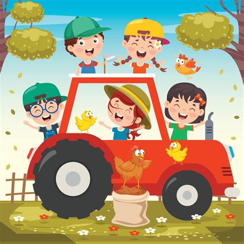 Funny Kid And A Tractor 2538815 Vector Art at Vecteezy