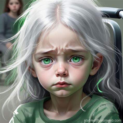 Sad Child with Pale Gray Hair in Wheelchair | Stable Diffusion Online