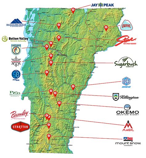 Map Of Vermont Ski Resorts - Vector U S Map
