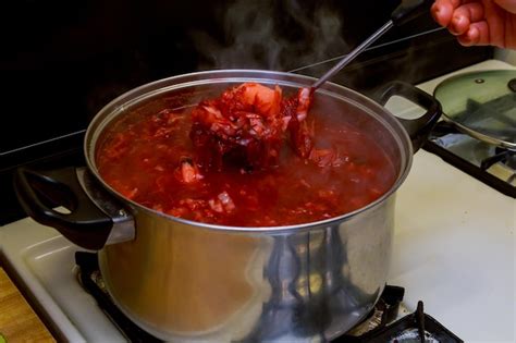 Premium Photo | National russian ukrainian borsch with sour cream and ...