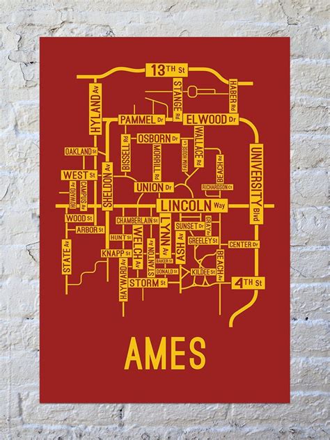 Ames Iowa Street Map Screen Print College Town Map - Etsy | Street map, Town map, Map print