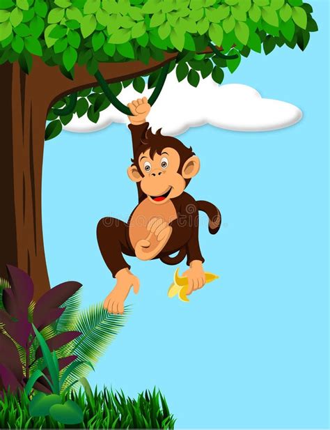 Cartoon Jungle Tree With Monkey