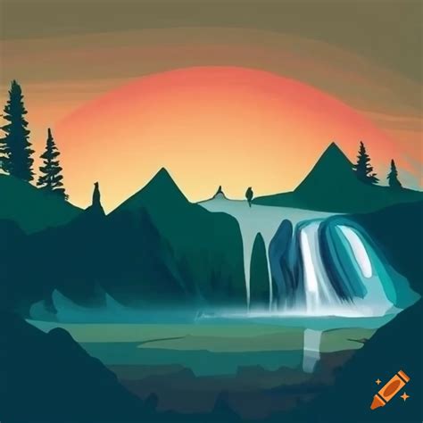 Scenic landscape with waterfall and mountains