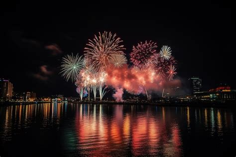 Premium AI Image | Fireworks over the water at night