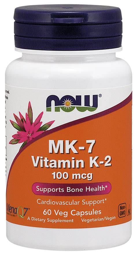 NOW Supplements, MK-7 Vitamin K-2 100 mcg, Cardiovascular Support*, Supports Bone Health*, 60 ...