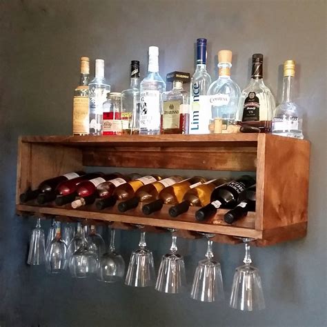 Wine Bottle Rack Glass Rack Wood Shelf Mini Bar