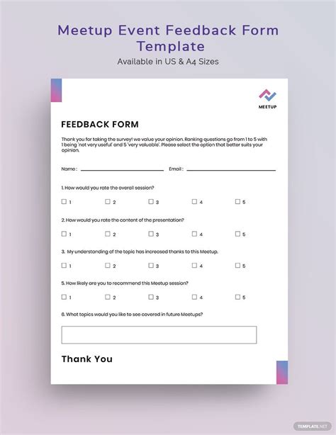 Meetup Event Feedback Form Template in PSD, Illustrator, Word, InDesign, Pages, Publisher ...