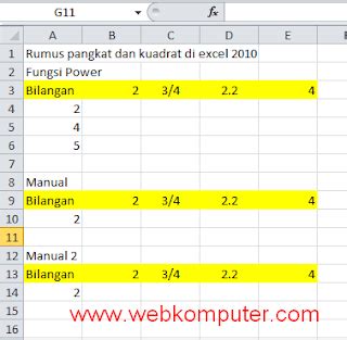 Menggunakan rumus pangkat di excel 2010 (fungsi power /kuadrat) ~ IT