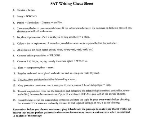 Sat Grammar Rules Cheat Sheet Pdf | Cheat Sheet