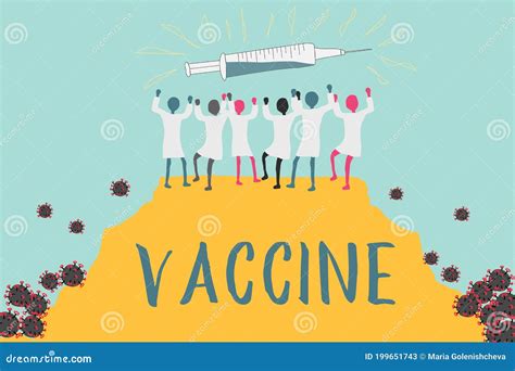 Vaccination Concept, Doctors Rejoice at the Victory of the Invention of a Vaccine Over Viruses ...