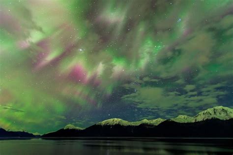 Aurora borealis display in early November over the Turnagain Arm, south of Anchorage, Alaska ...