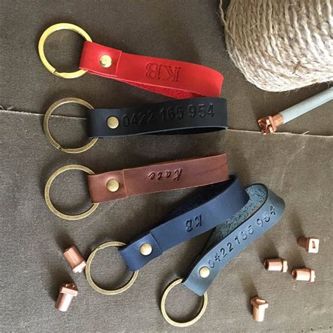 Personalized leather keychain for him Custom leather | Etsy