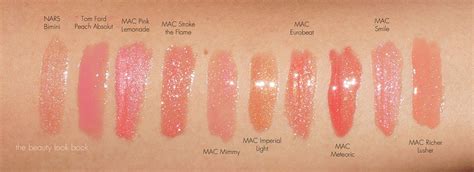 MAC Look in a Box All About Coral | Mac lipgloss swatches, Lipgloss swatches, Buxom lip gloss