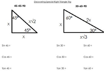 Special Right Triangle Trig Notes and Flashcards by A NELSON Math