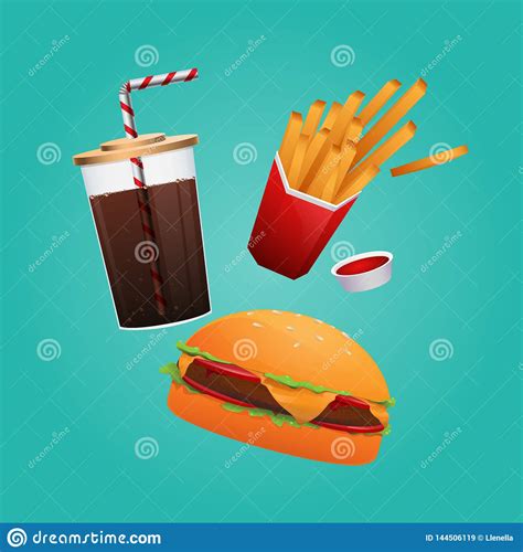 Burger, cola and fries stock vector. Illustration of classic - 144506119