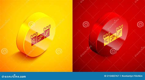 Isometric Great Wall of China Icon Isolated on Orange and Red Background. Circle Button Stock ...