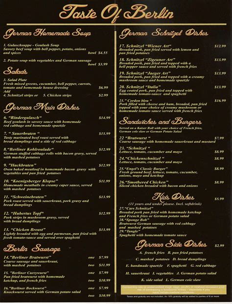 Taste of Berlin German Restaurant Menu - Urbanspoon/Zomato