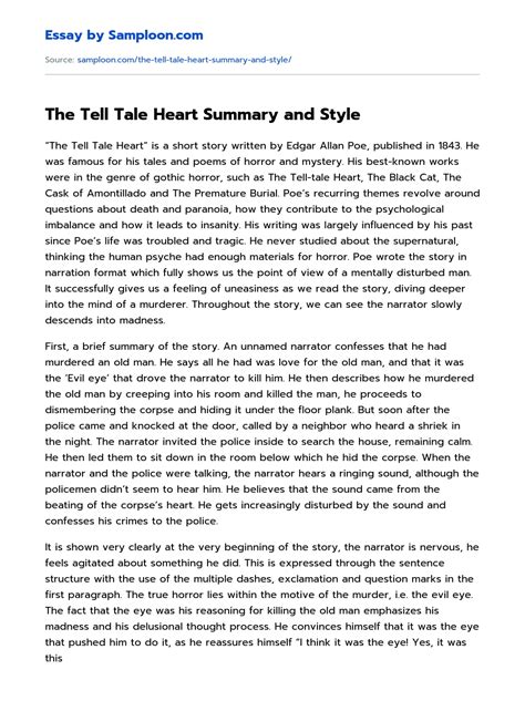 The Tell Tale Heart Summary and Style Argumentative Essay on Samploon.com