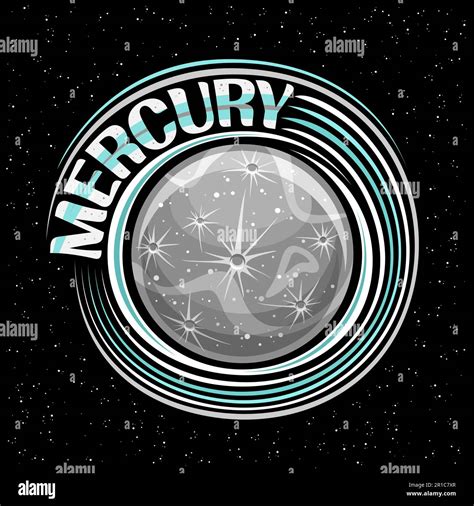 Vector logo for Mercury, decorative fantasy print with rotating planet ...