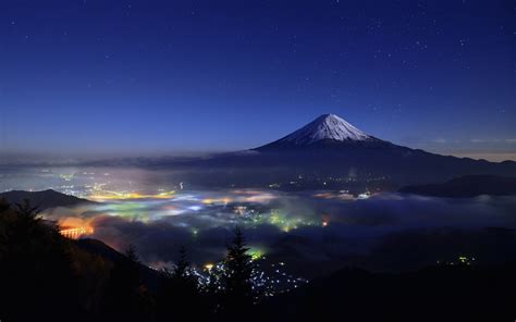 Nature, Landscape, Starry Night, Mountain, Cityscape, Mist, Snowy Peak, Light, Strees, Mount ...