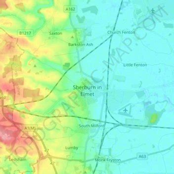 Sherburn in Elmet topographic map, elevation, terrain