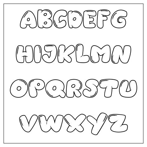 the alphabet is outlined in black and white