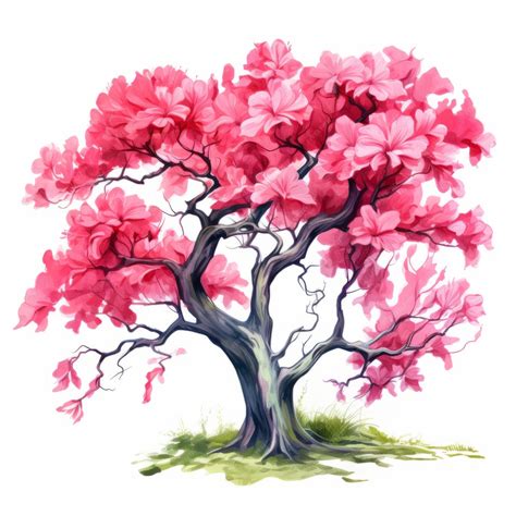 Premium AI Image | Pink Tree Illustration Vibrant Hibiscus Sketch In Watercolor